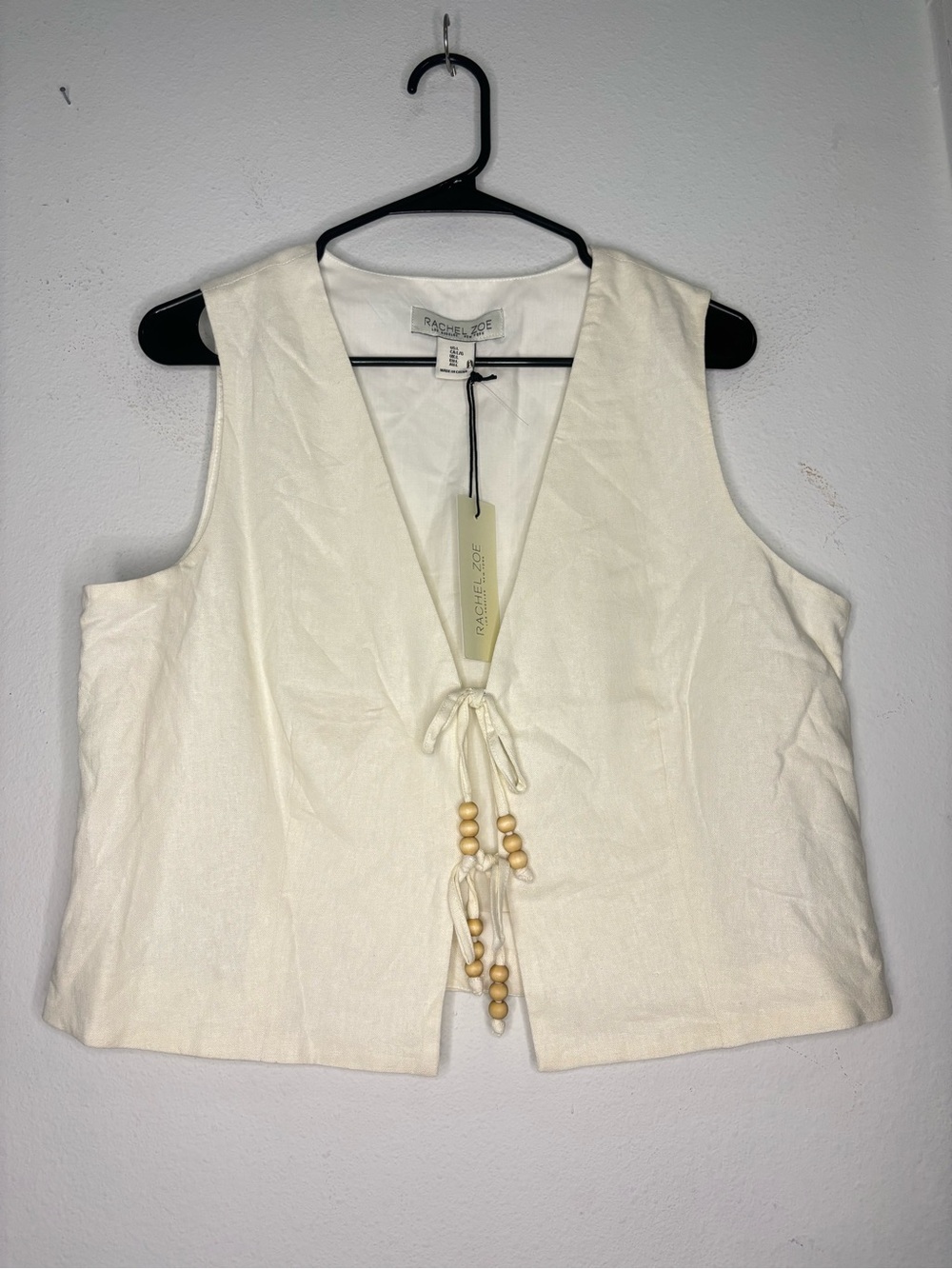 RACHEL ZOE NWT LINEN BLEND CREAM TIE FRONT VEST SZ LARGE